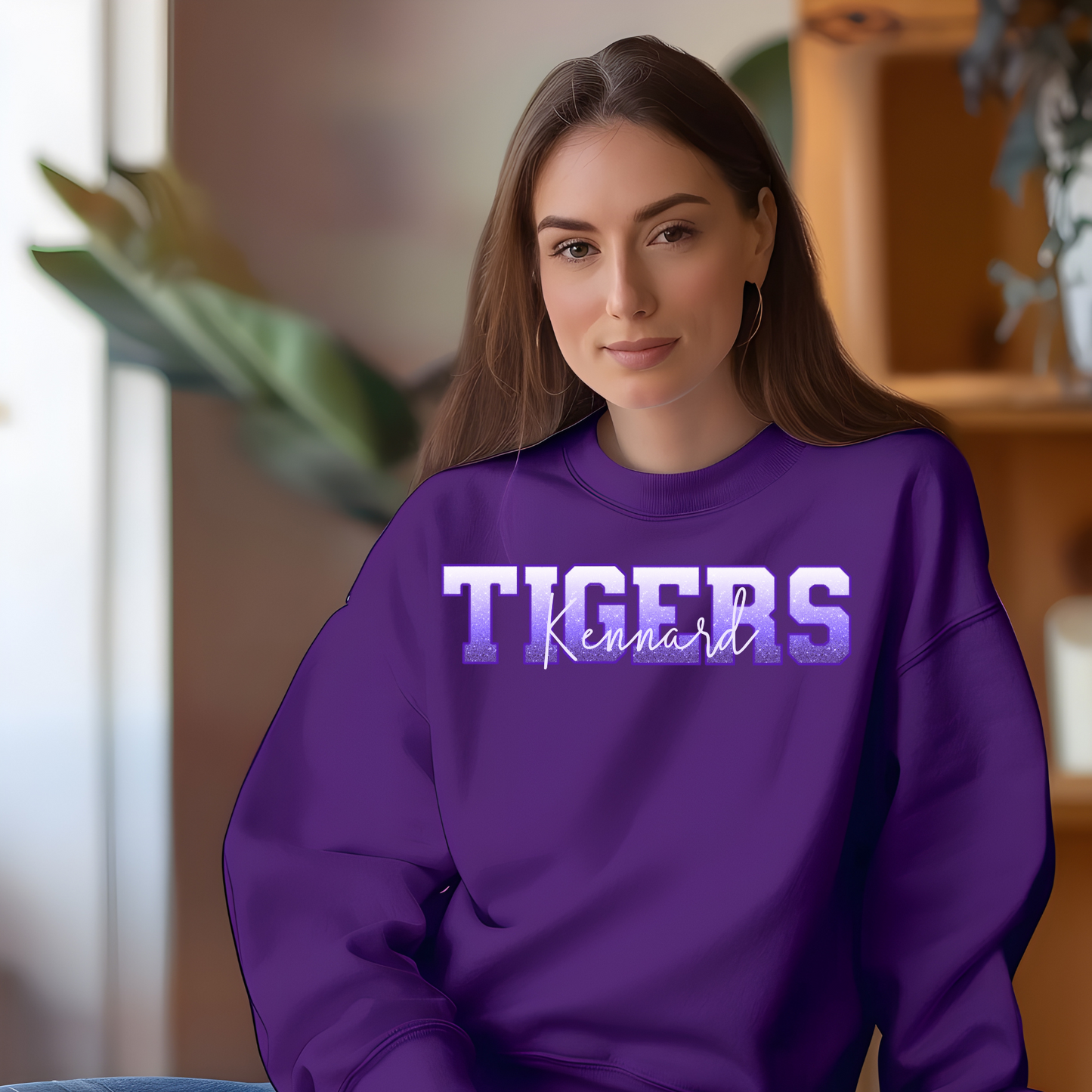 Kennard Tigers in Ombre Faux Glitter Purple Outline White Overlay (Longsleeve)