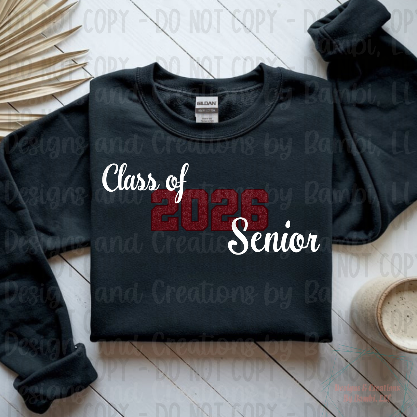 Class of 2026 Senior Faux Glitter Maroon with Maroon Outline and White Font