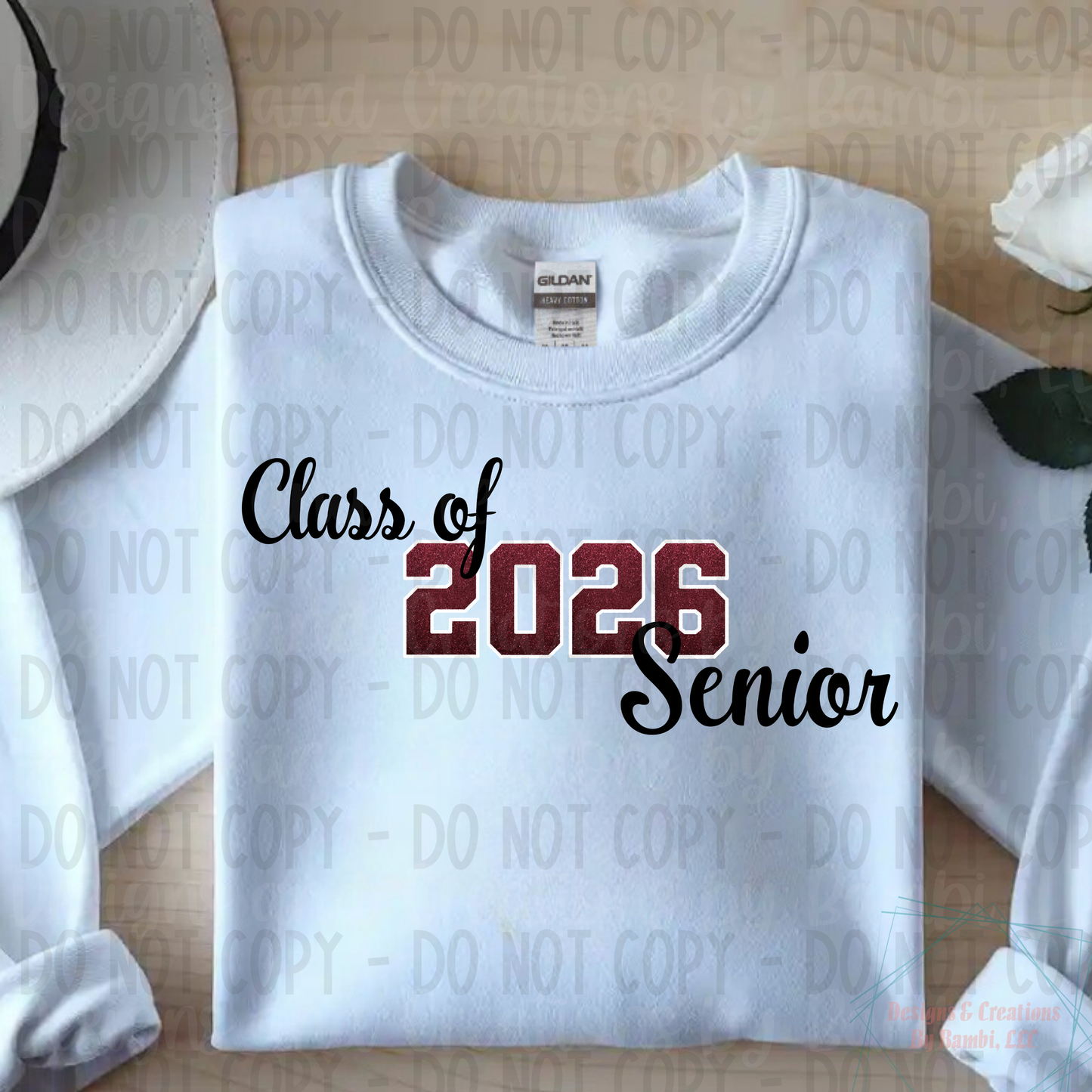 Class of 2026 Senior Ombre Maroon with White Outline and Black Font