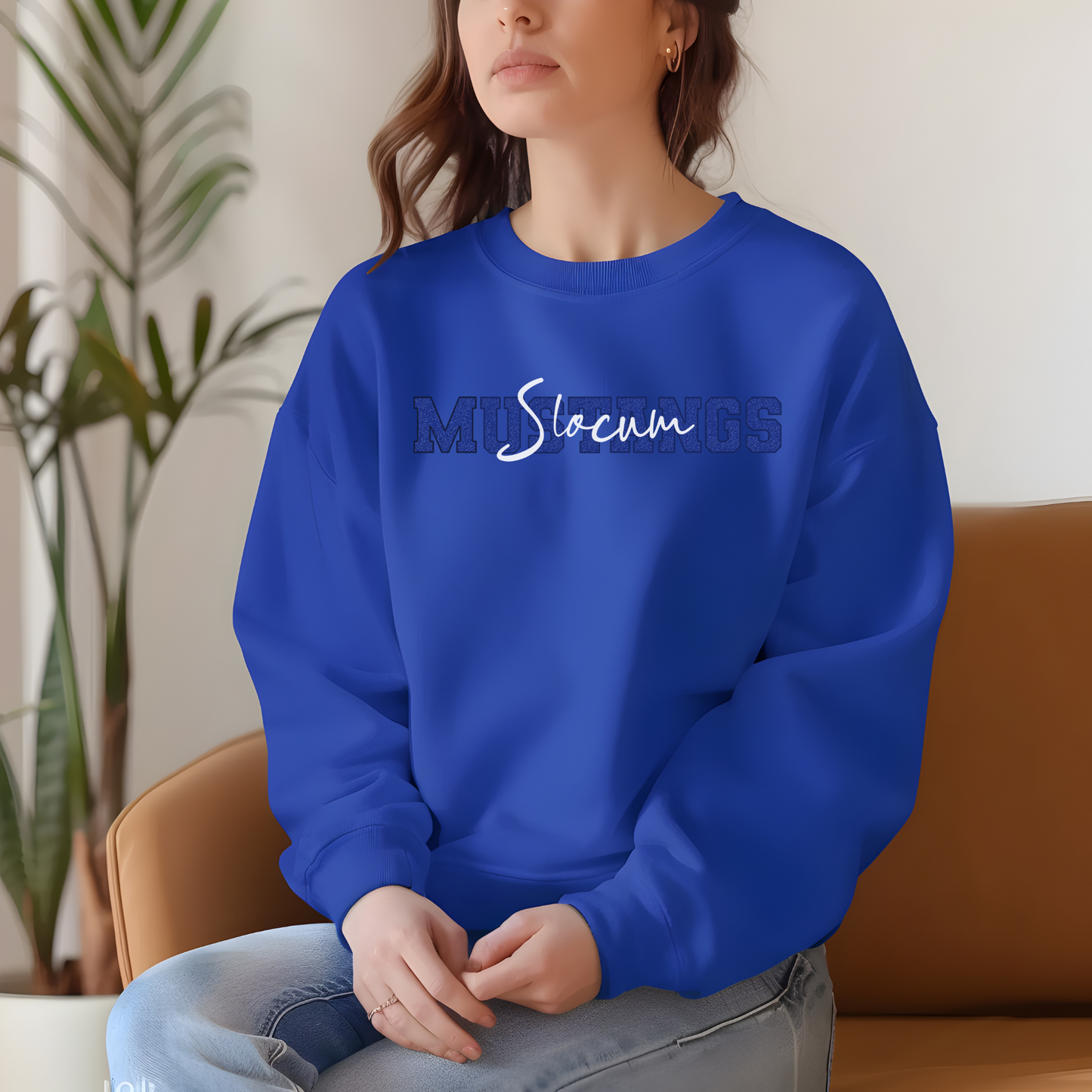 Slocum Mustangs in Faux Blue Glitter with White Overlay (Long Sleeve)
