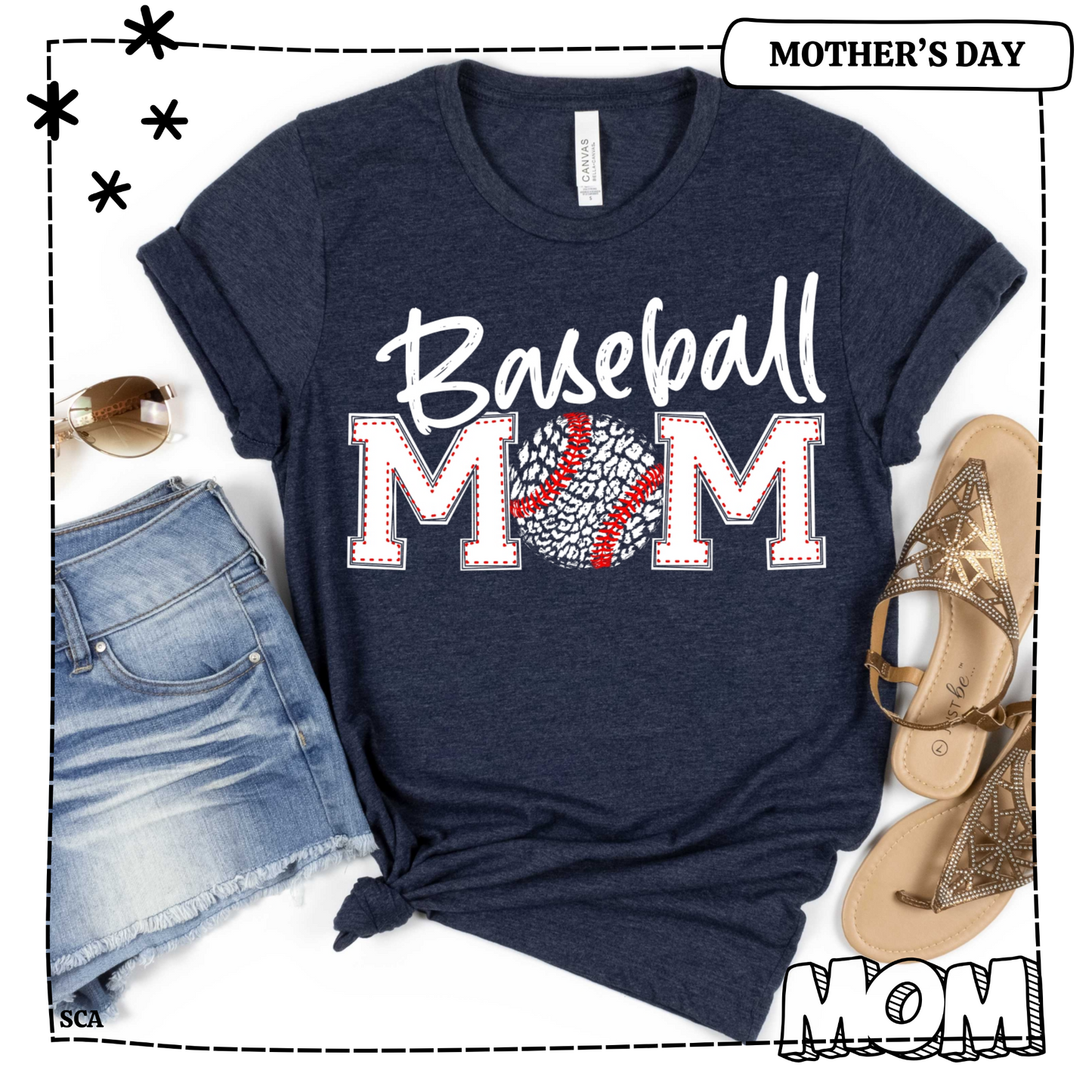 Baseball Mom with White and Red Baseball with Red Seams