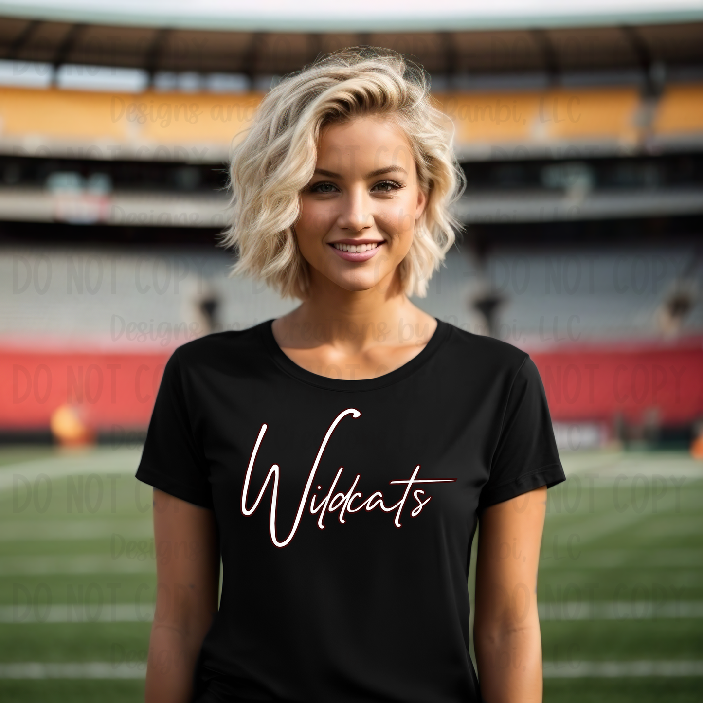 Palestine Wildcats Script White with Maroon Outline