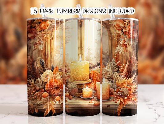 Fall Themed with Candle 20 oz Sublimation Tumbler
