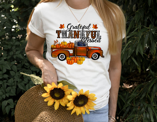 Grateful-Thankful-Blessed Fall Truck and Pumpkins