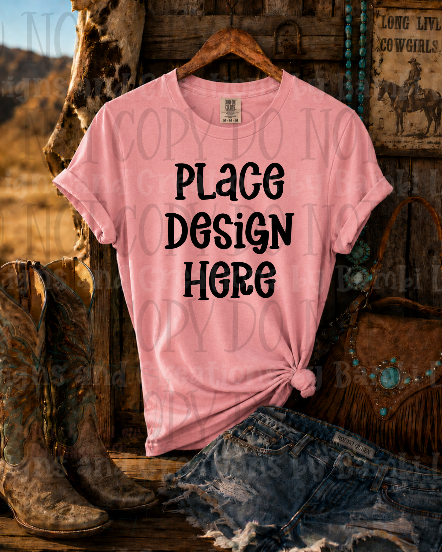 Hanging Western Scene Apparel Mock Ups (Bella Canvas and Gildan Brand)