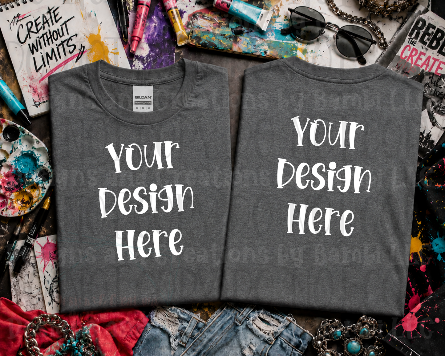 Wild Art Flat Lay Front and Back Apparel Mock Ups (Comfort Color and Gildan Brand)