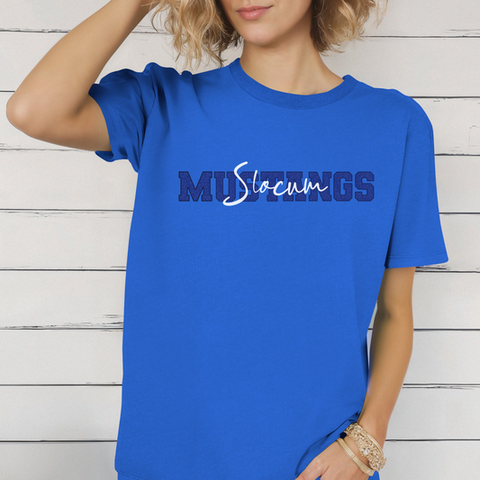 Slocum Mustangs in Faux Blue Glitter with White Overlay