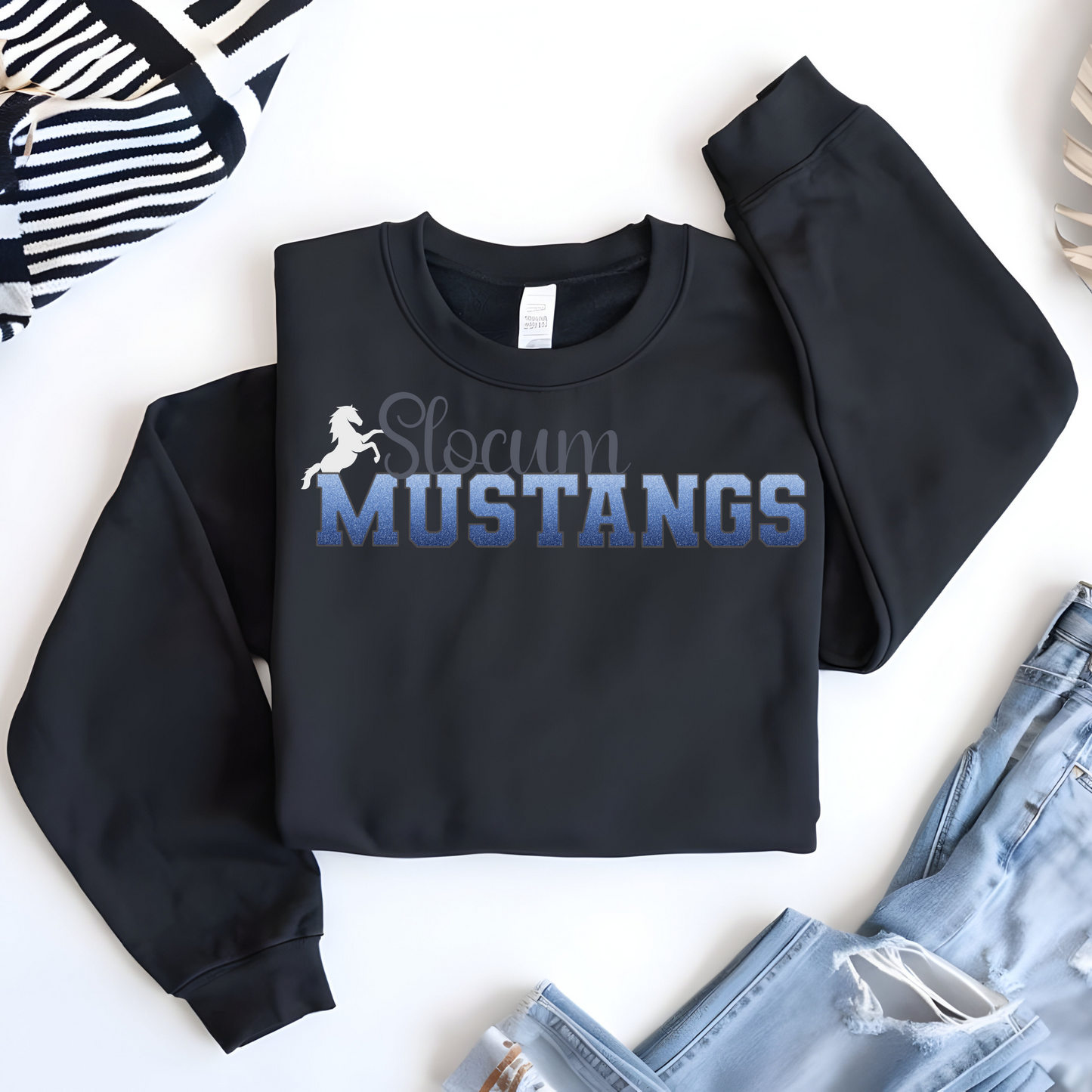 Slocum Mustang Blue Ombre Grey Outline with Mustang (Long Sleeve)
