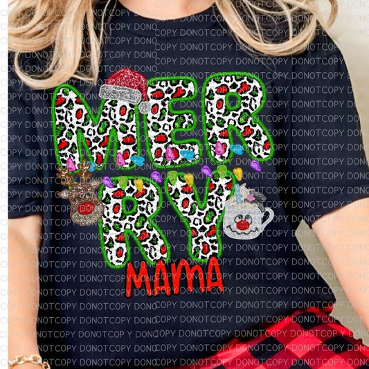 Multi Color Merry Mama with Reindeer and Snowman