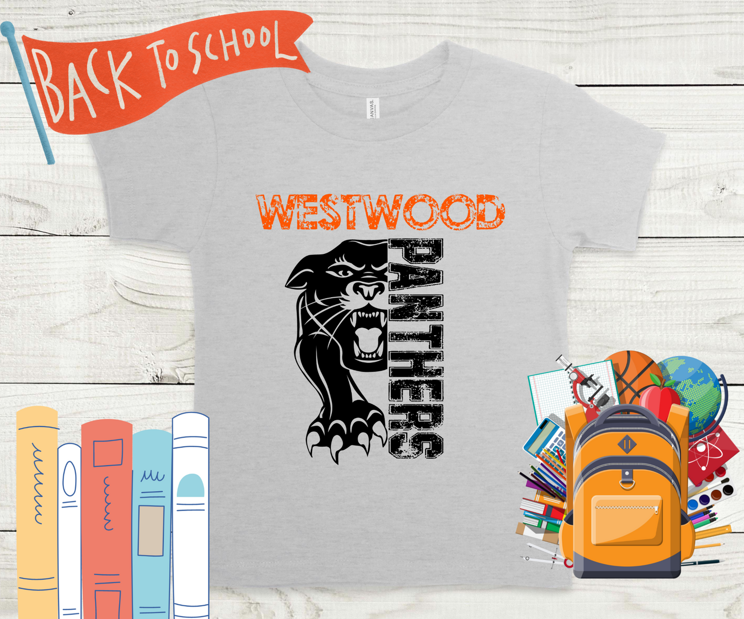 Westwood Panthers in Distressed Font Completed Shirt