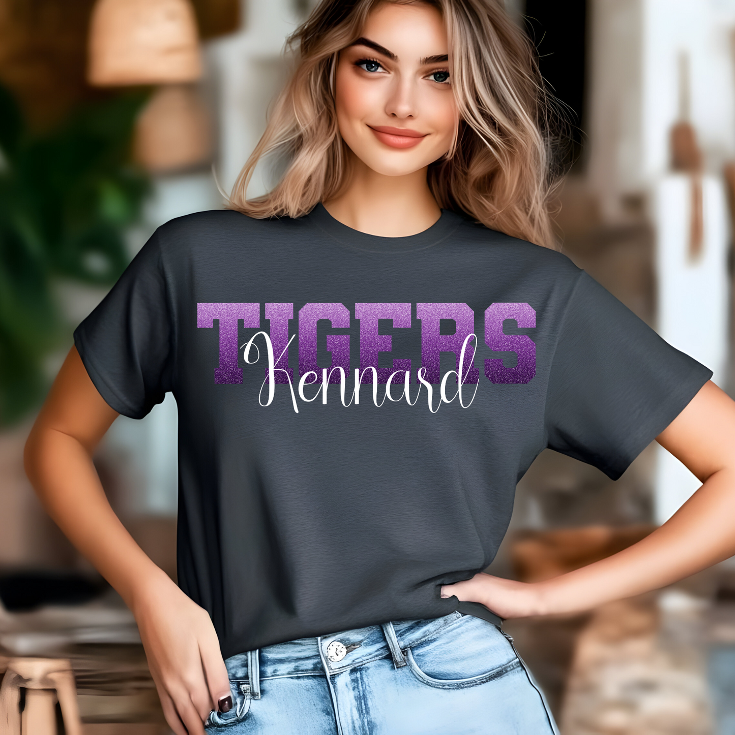 Kennard Tigers Faux Ombre Purple Glitter with White Font