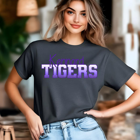 Kennard Tigers Purple Ombre Faux Glitter Purple Outline