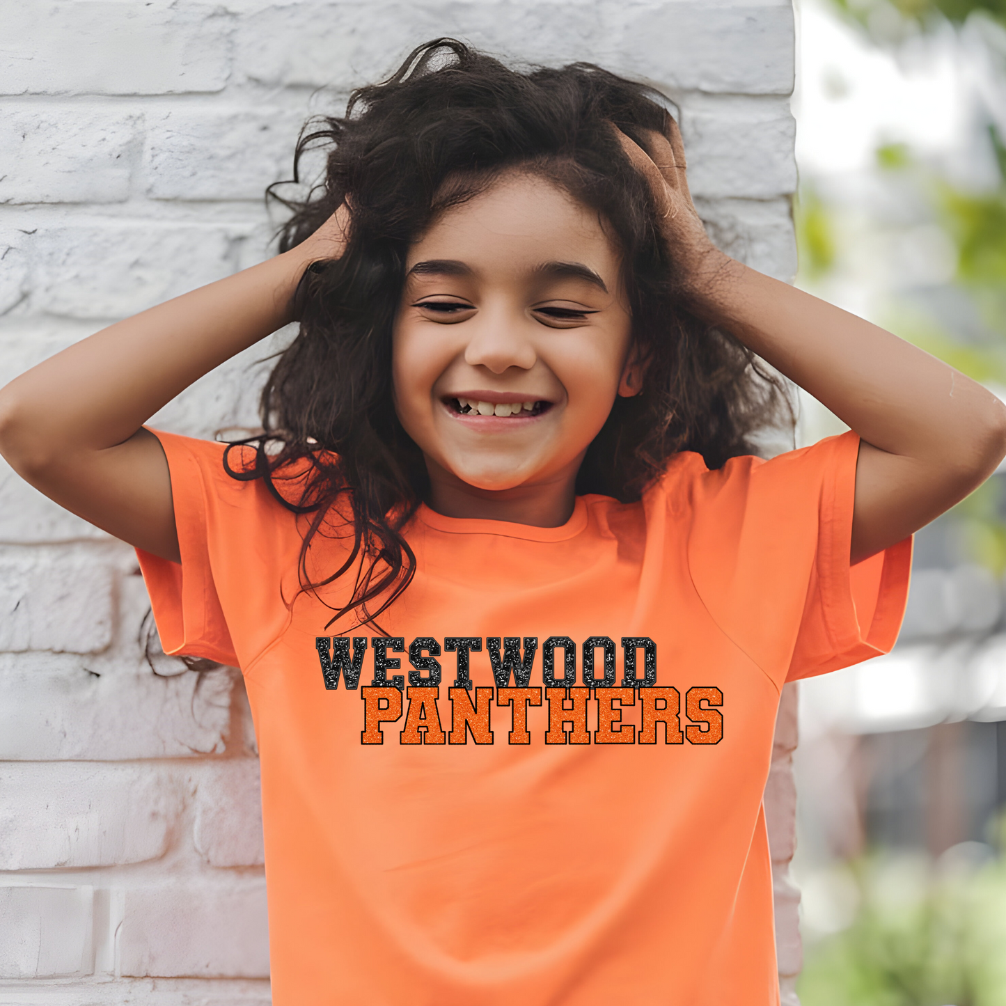 Faux Glitter and Embroidery Orange & Black Westwood Panthers