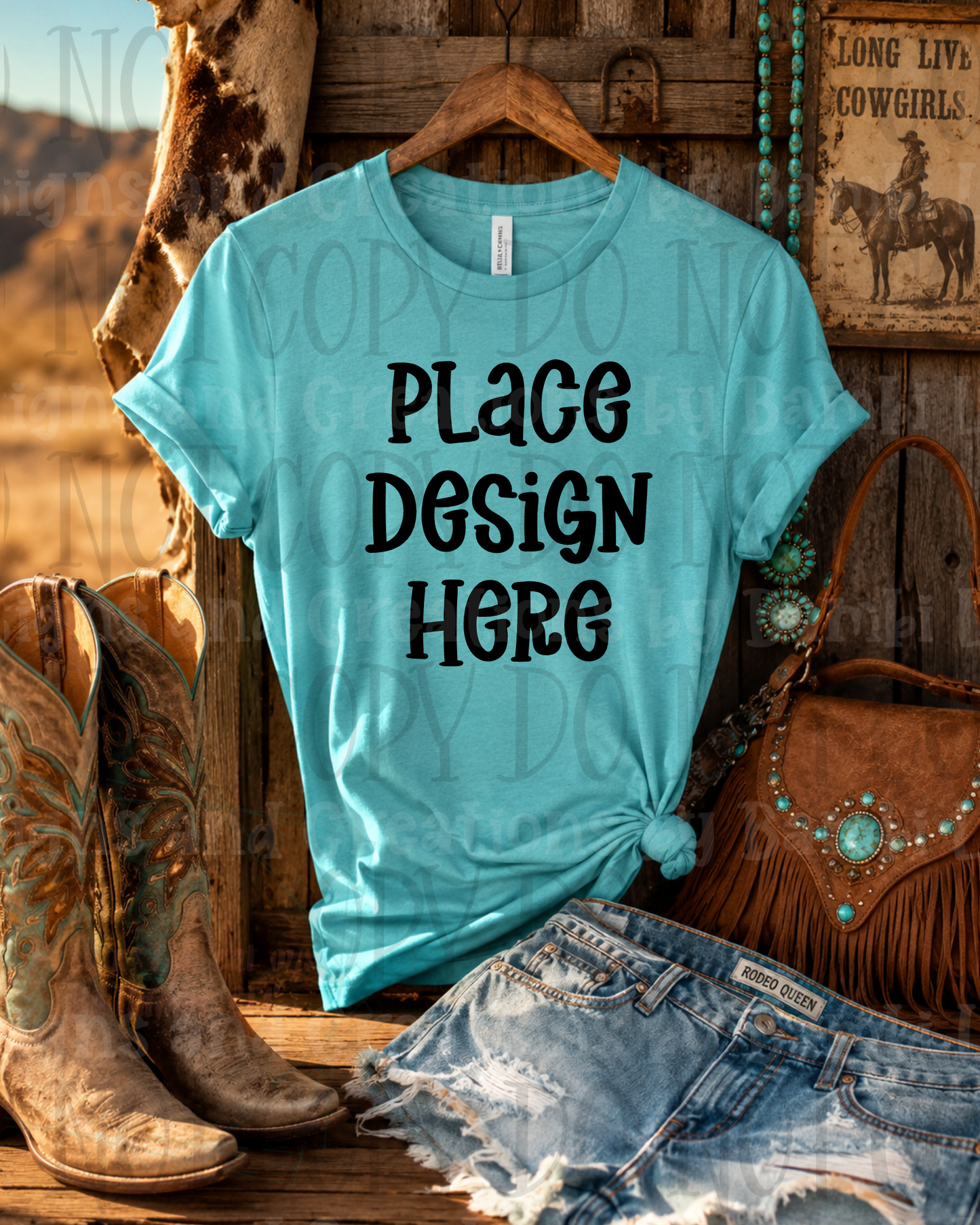 Hanging Western Scene Apparel Mock Ups (Bella Canvas and Gildan Brand)