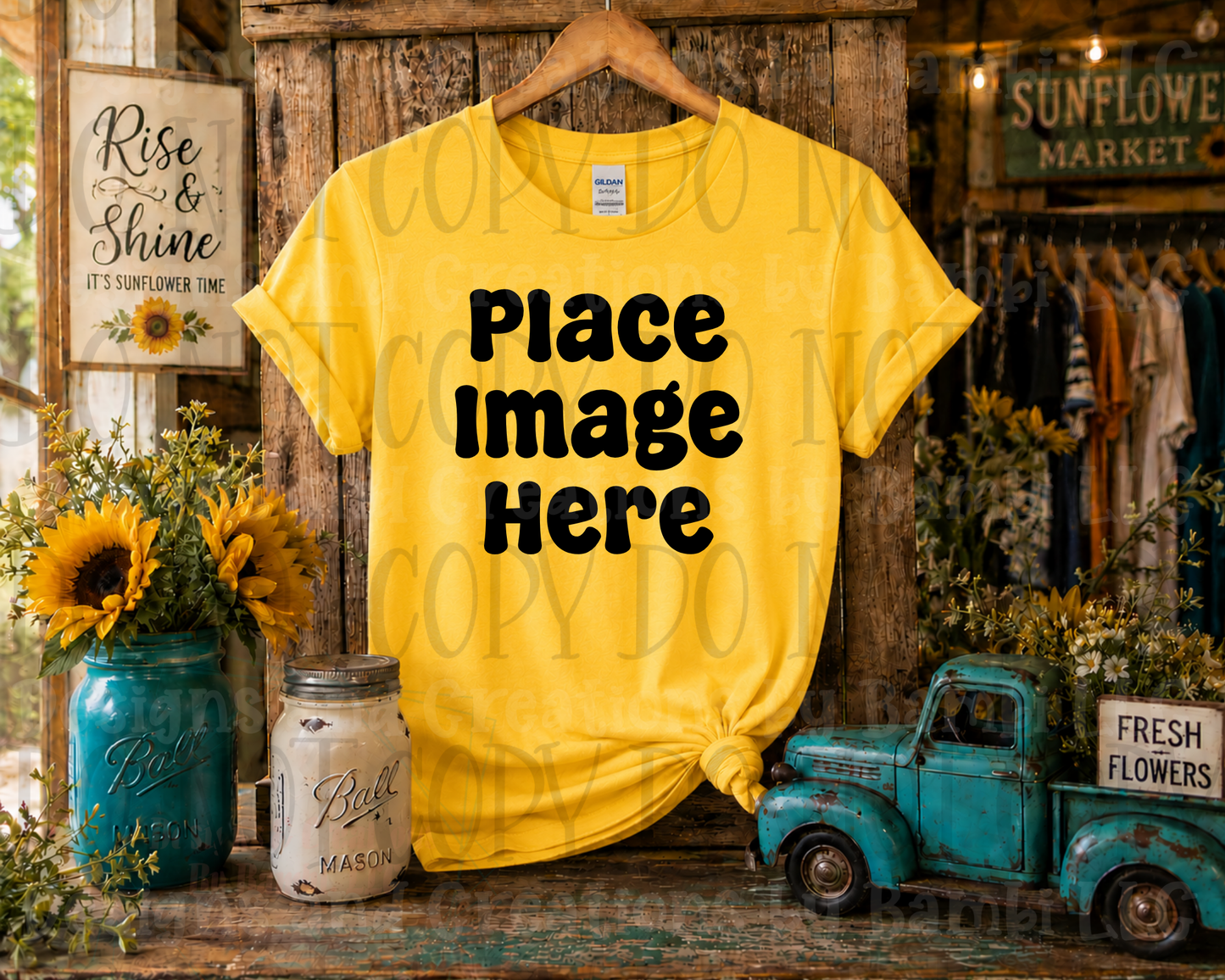Rustic Boutique Sunflower Hanging Apparel Mock Ups (Various Brands)