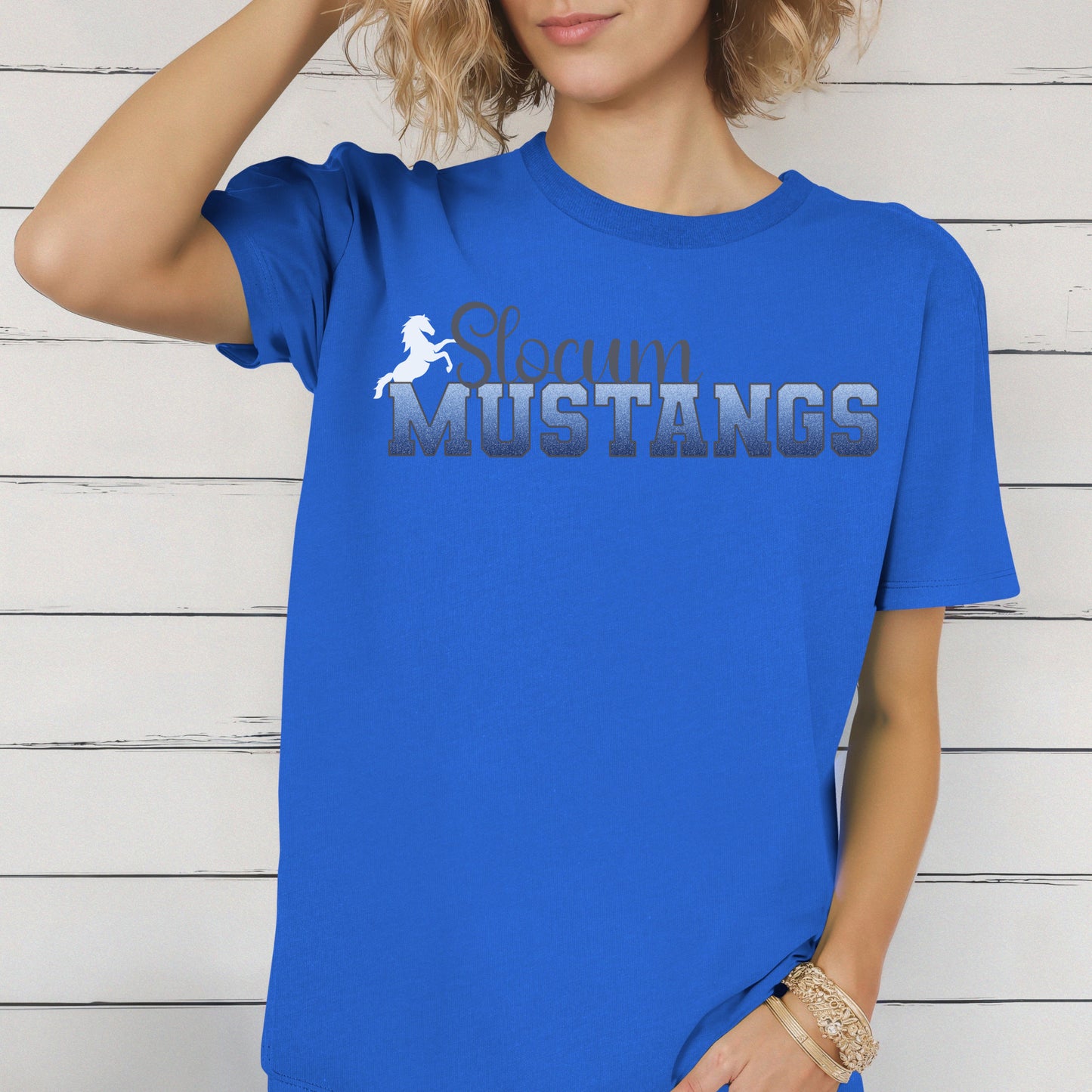 Slocum Mustangs Blue Ombre Grey Outline with Mustang