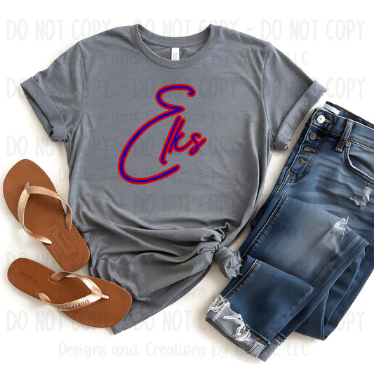 Elkhart Elks Script Blue with Red Outline