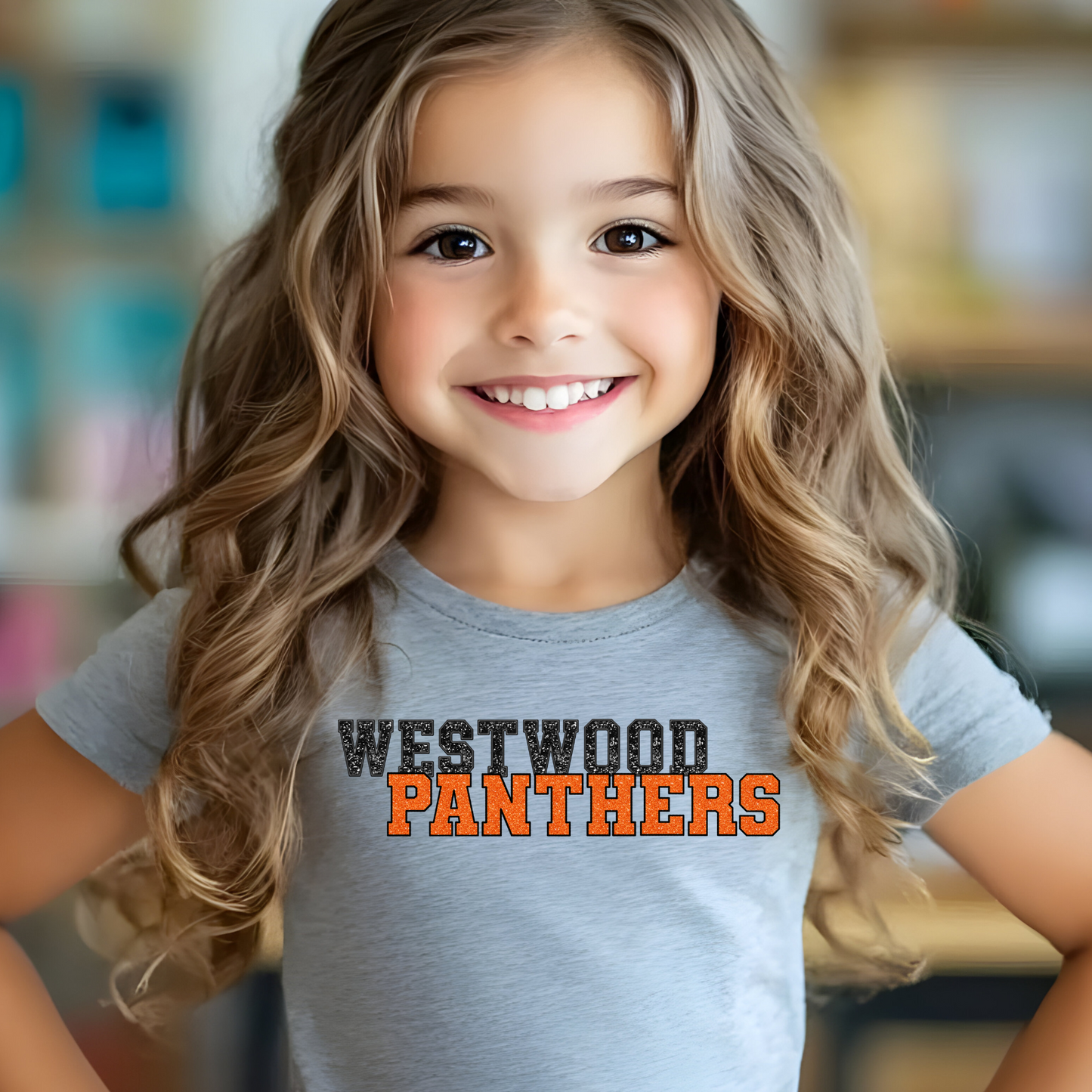 Faux Glitter and Embroidery Orange & Black Westwood Panthers