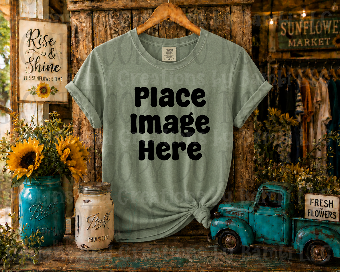 Rustic Boutique Sunflower Hanging Apparel Mock Ups (Various Brands)