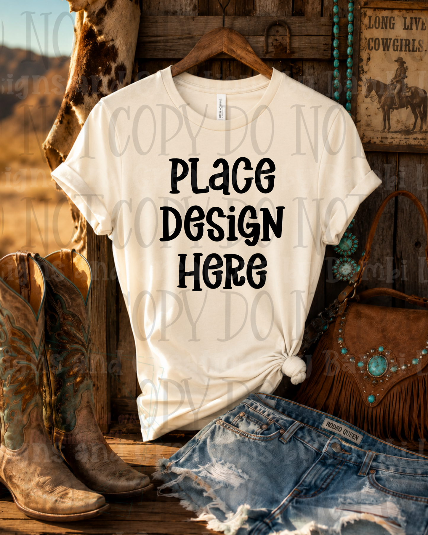 Hanging Western Scene Apparel Mock Ups (Bella Canvas and Gildan Brand)