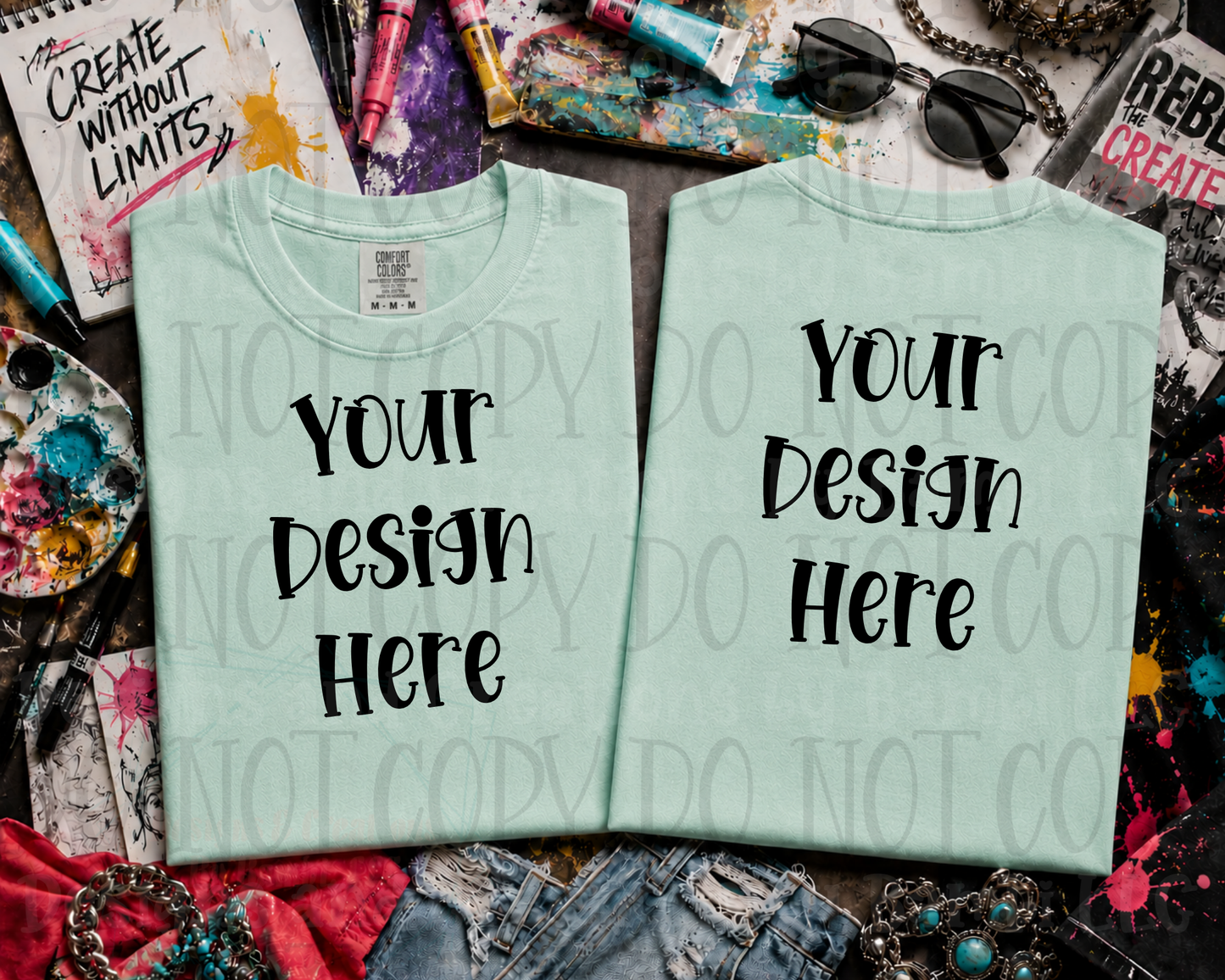 Wild Art Flat Lay Front and Back Apparel Mock Ups (Comfort Color and Gildan Brand)
