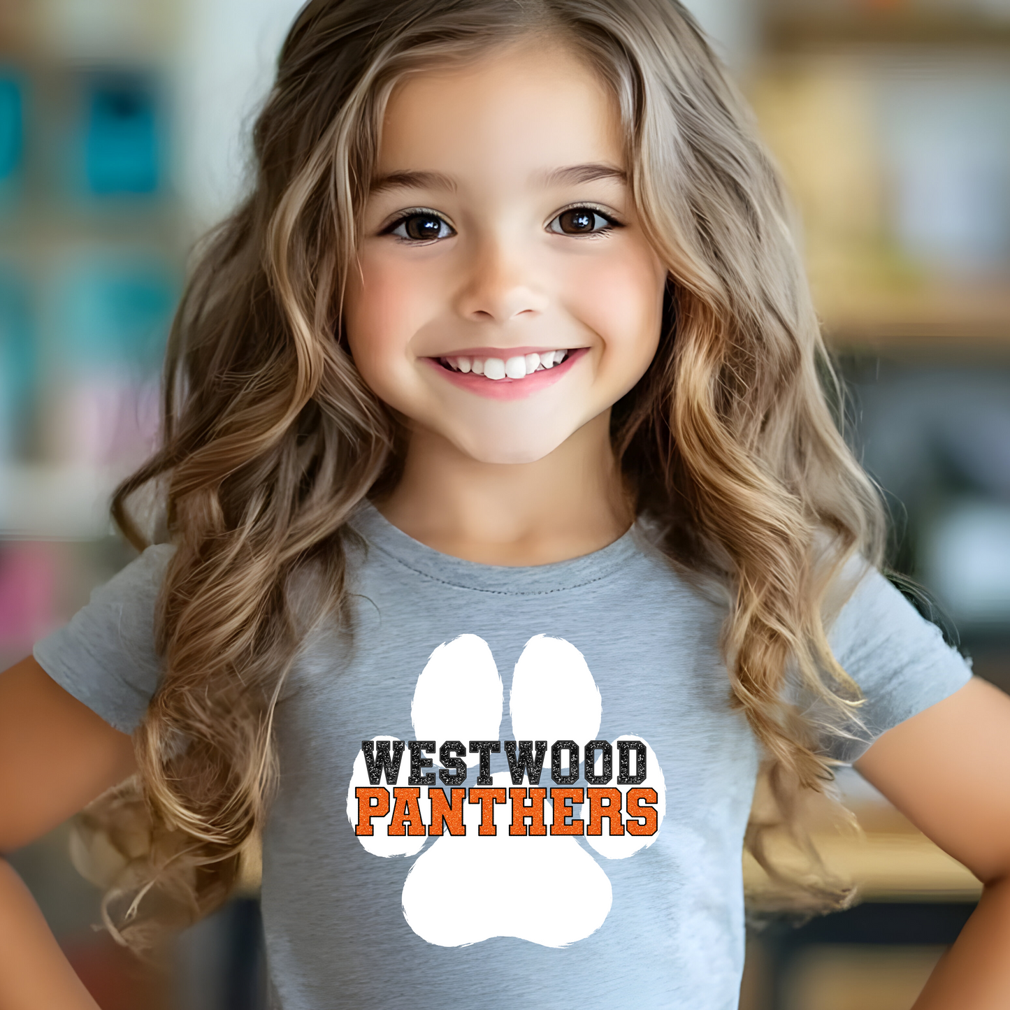 Westwood Panthers with Paw Print- Faux Glitter/Embroidery