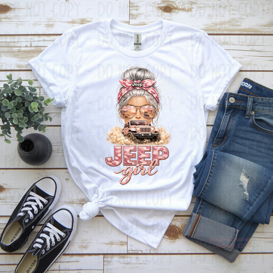 Jeep Girl in Pink with Platinum Silver Hair