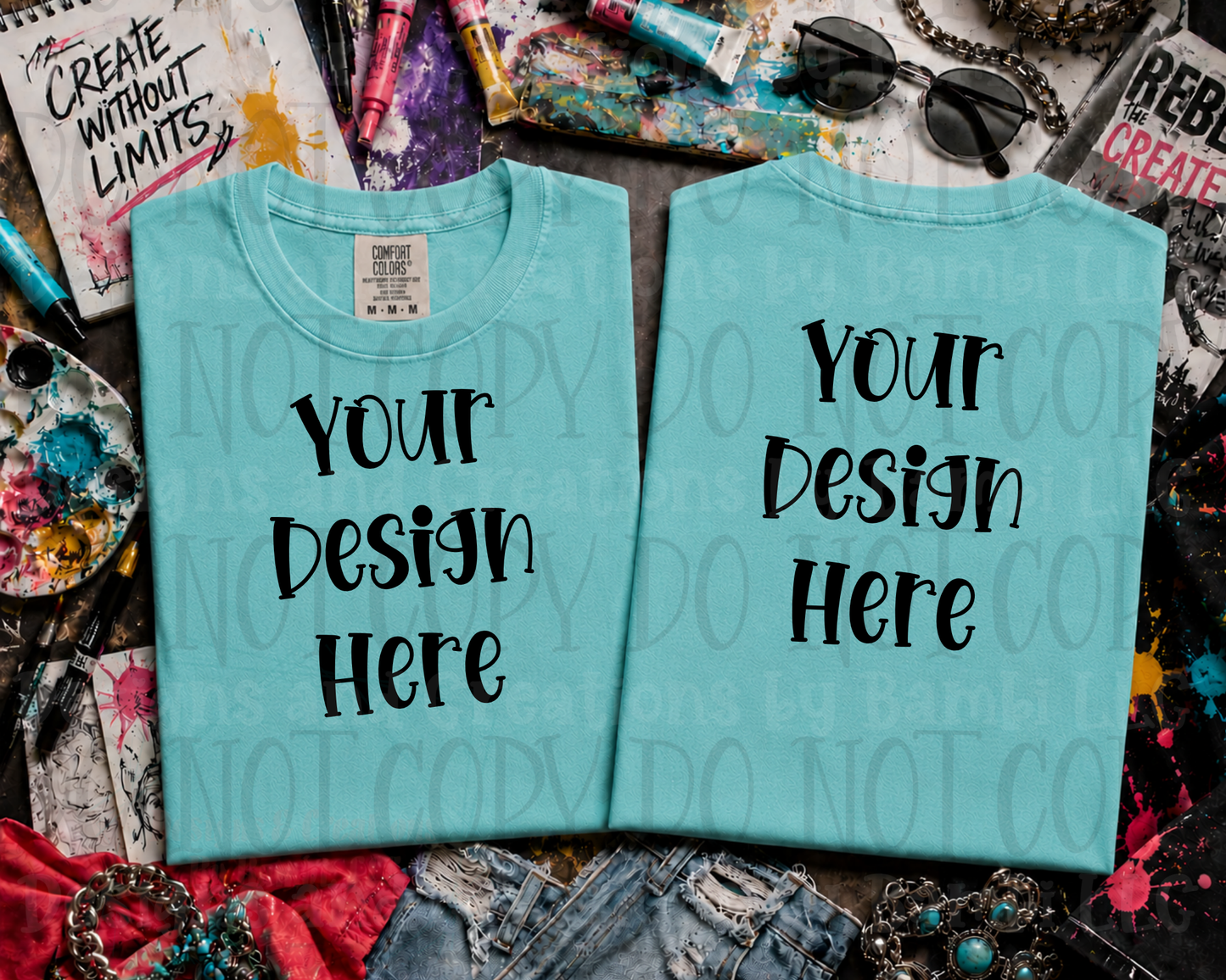 Wild Art Flat Lay Front and Back Apparel Mock Ups (Comfort Color and Gildan Brand)