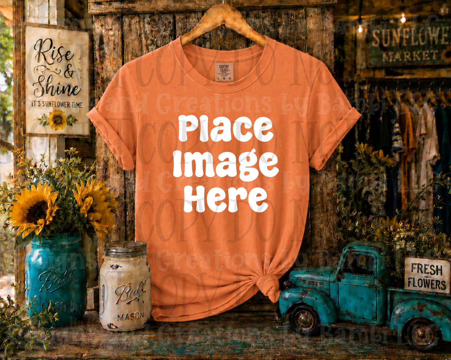 Rustic Boutique Sunflower Hanging Apparel Mock Ups (Various Brands)