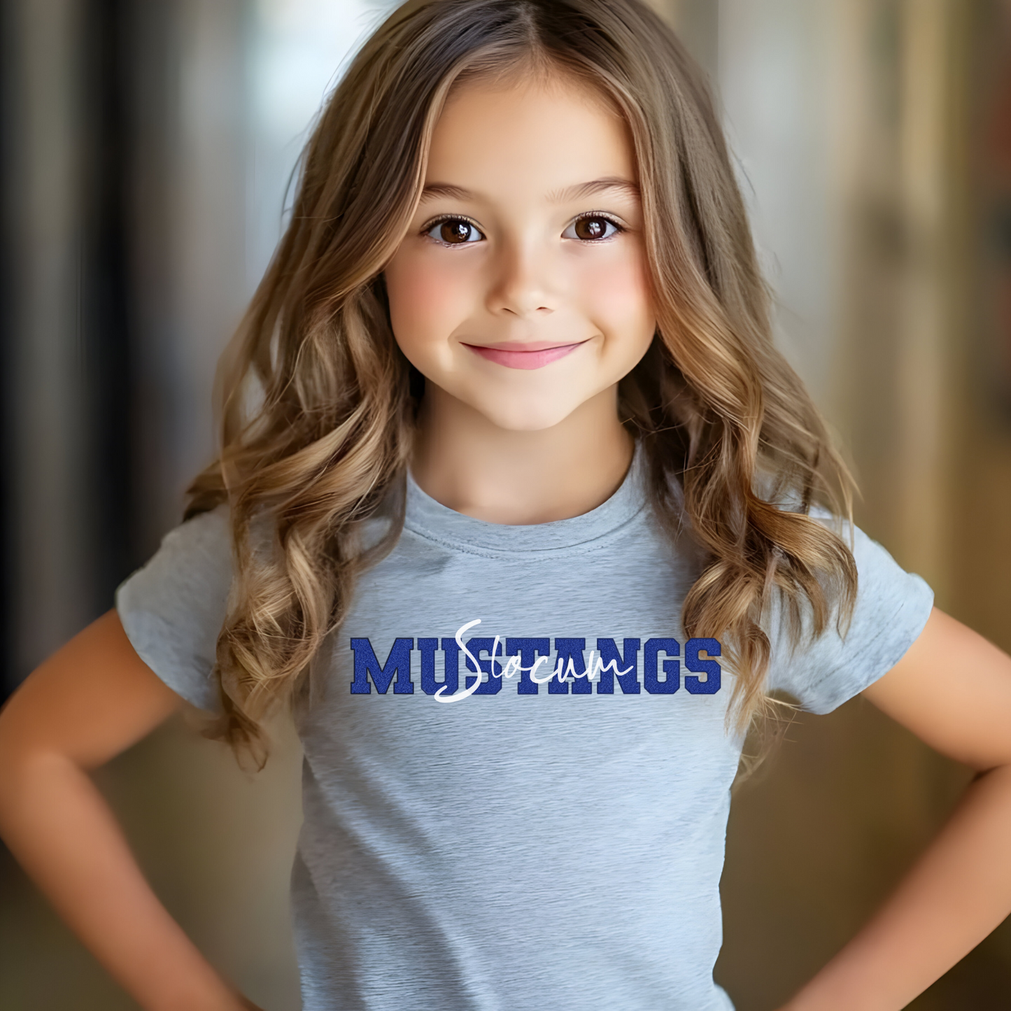 Slocum Mustangs in Faux Blue Glitter with White Overlay