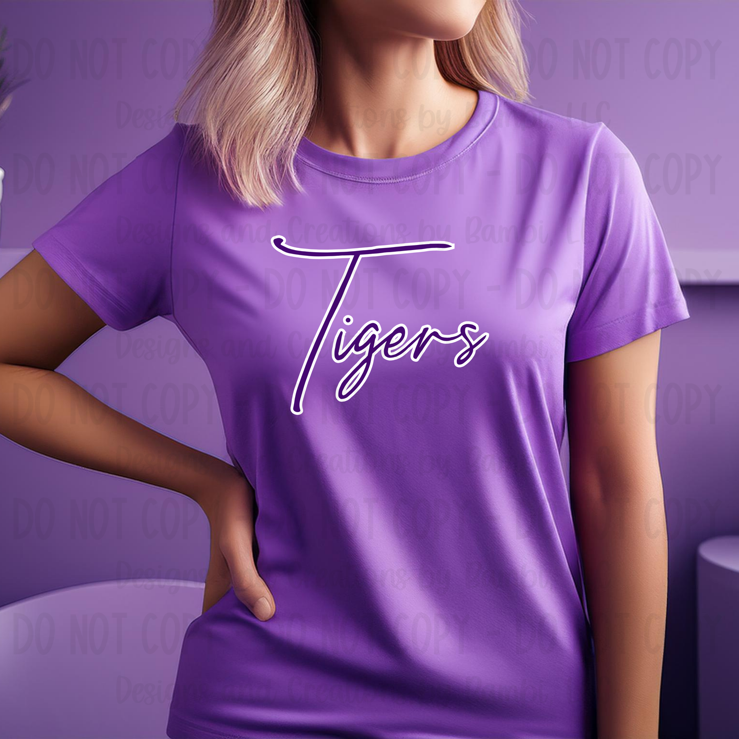 Kennard Tigers Script Purple with White Outline