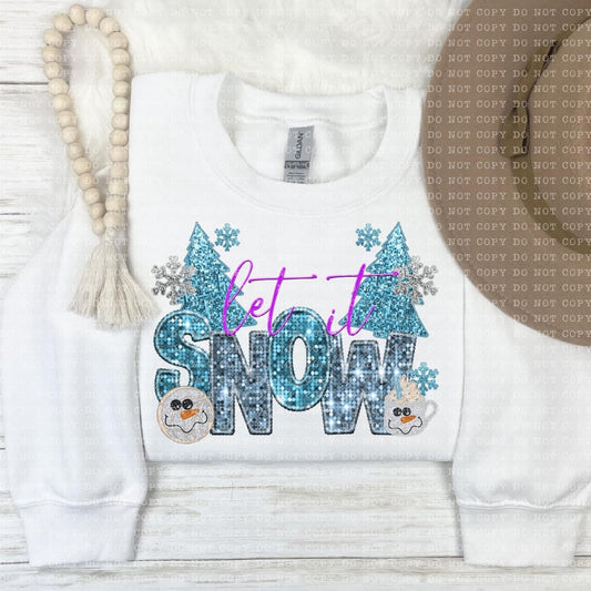 Faux Embroidery/Sequin Let it Snow with Trees