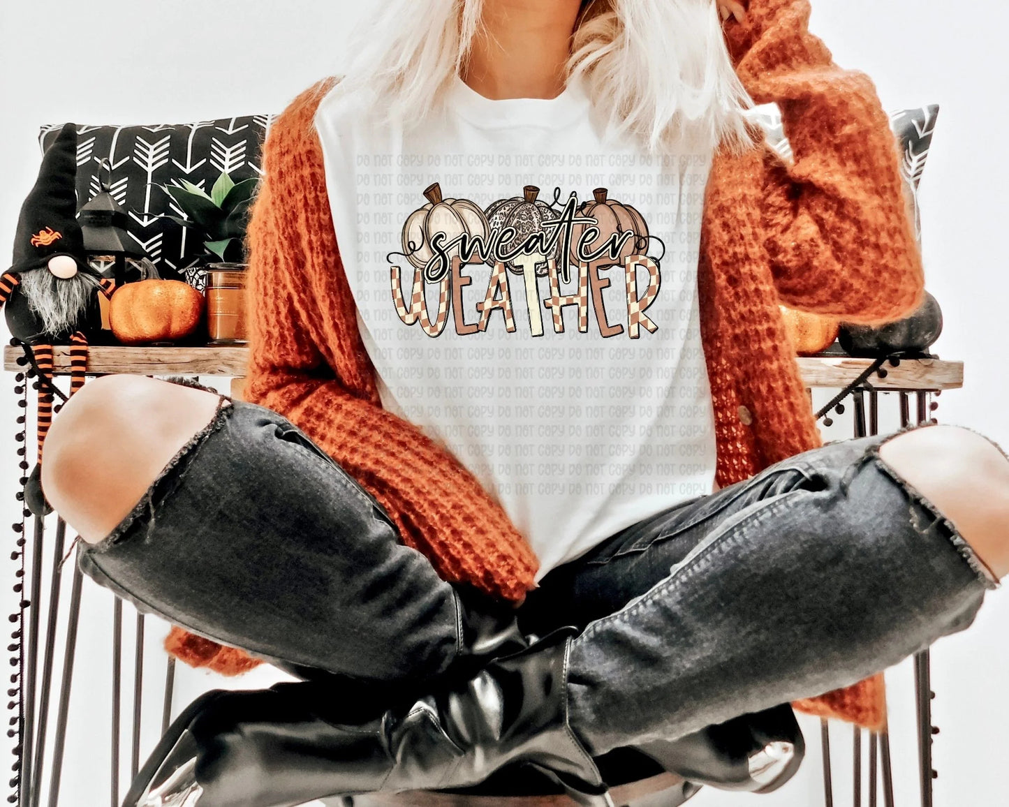 Sweater Weather with Fall Pumpkins
