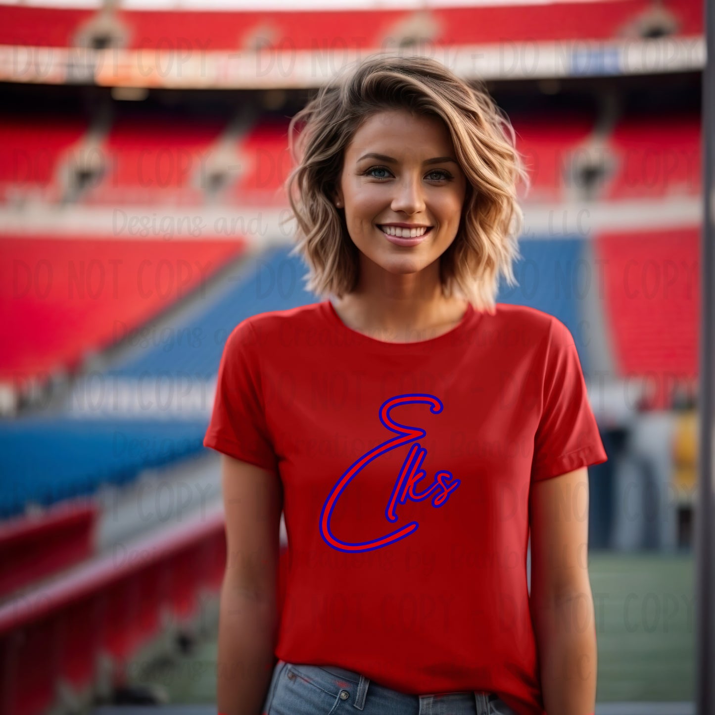 Elkhart Elks Script Red with Blue Outline