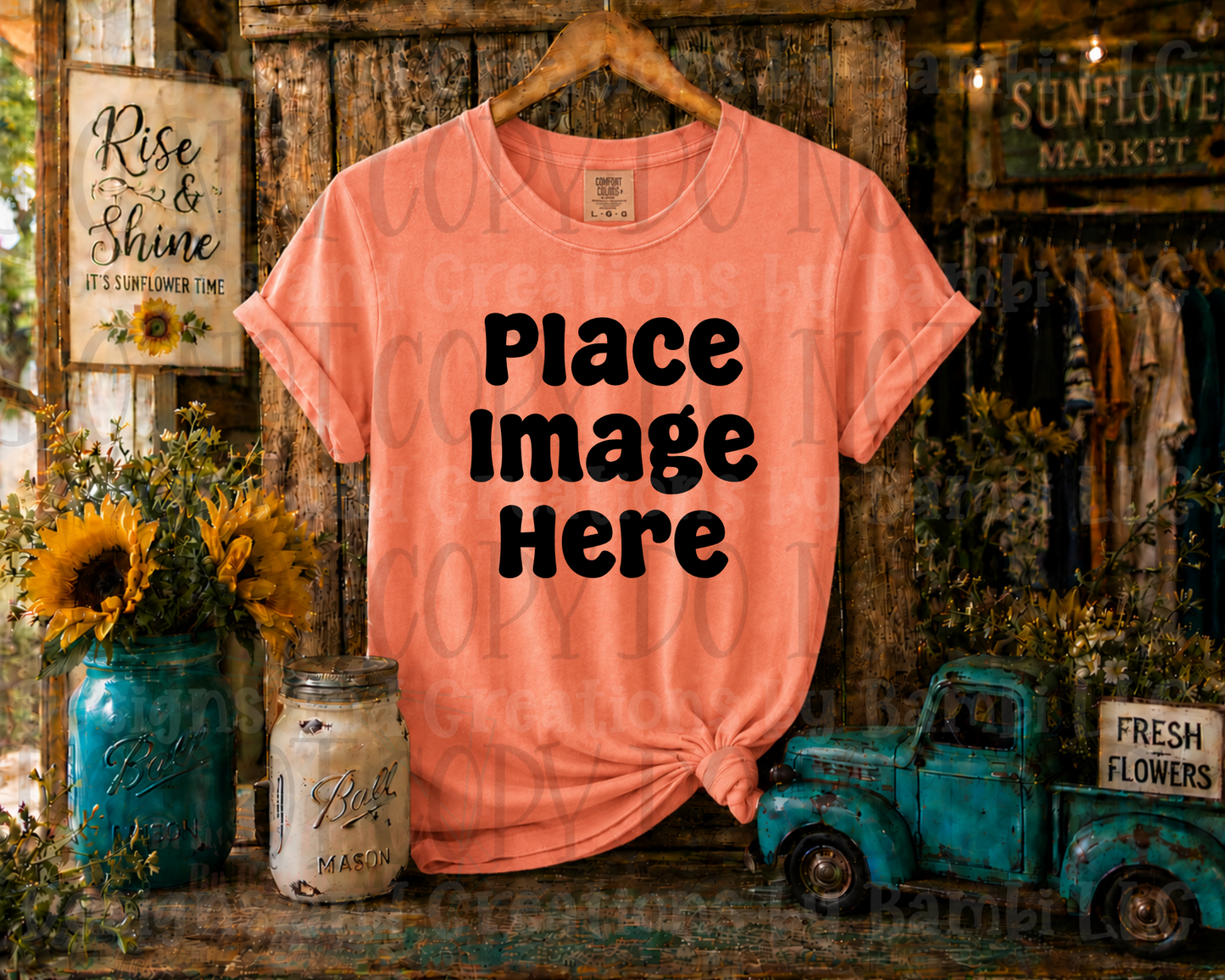 Rustic Boutique Sunflower Hanging Apparel Mock Ups (Various Brands)