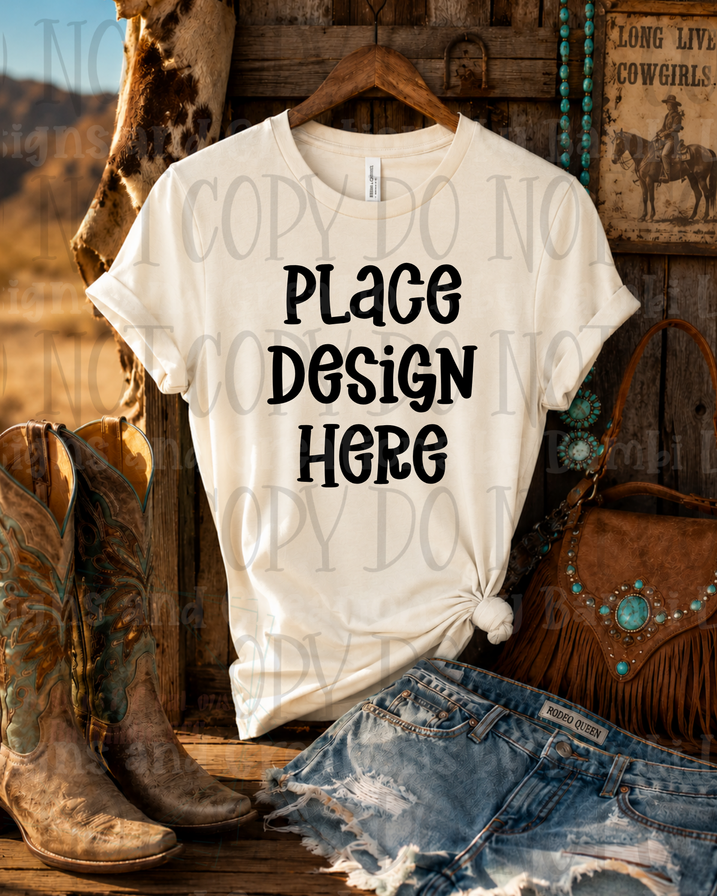 Hanging Western Scene Apparel Mock Ups (Bella Canvas and Gildan Brand)