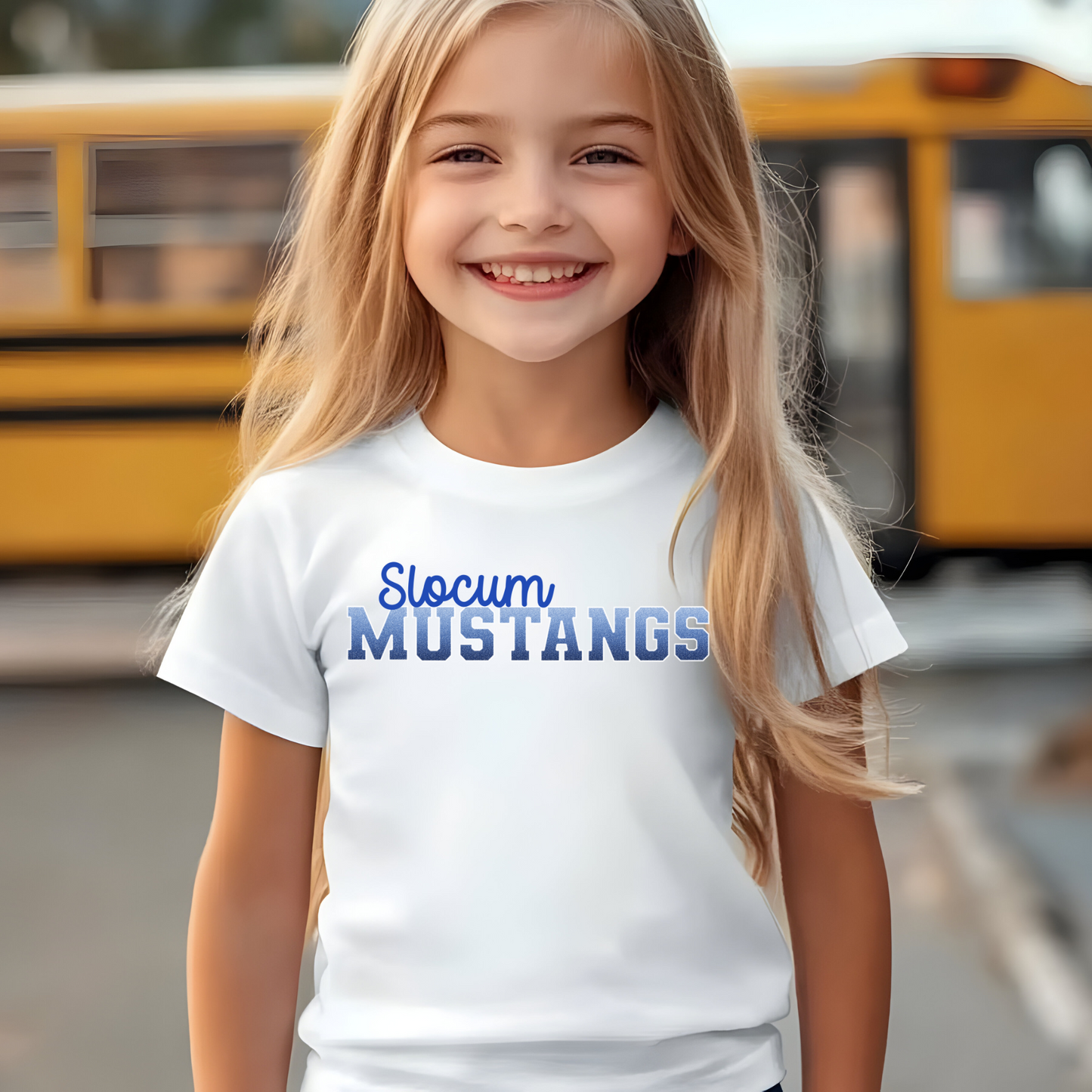 Slocum Mustangs in Faux Ombre Blue Glitter with Blue Font