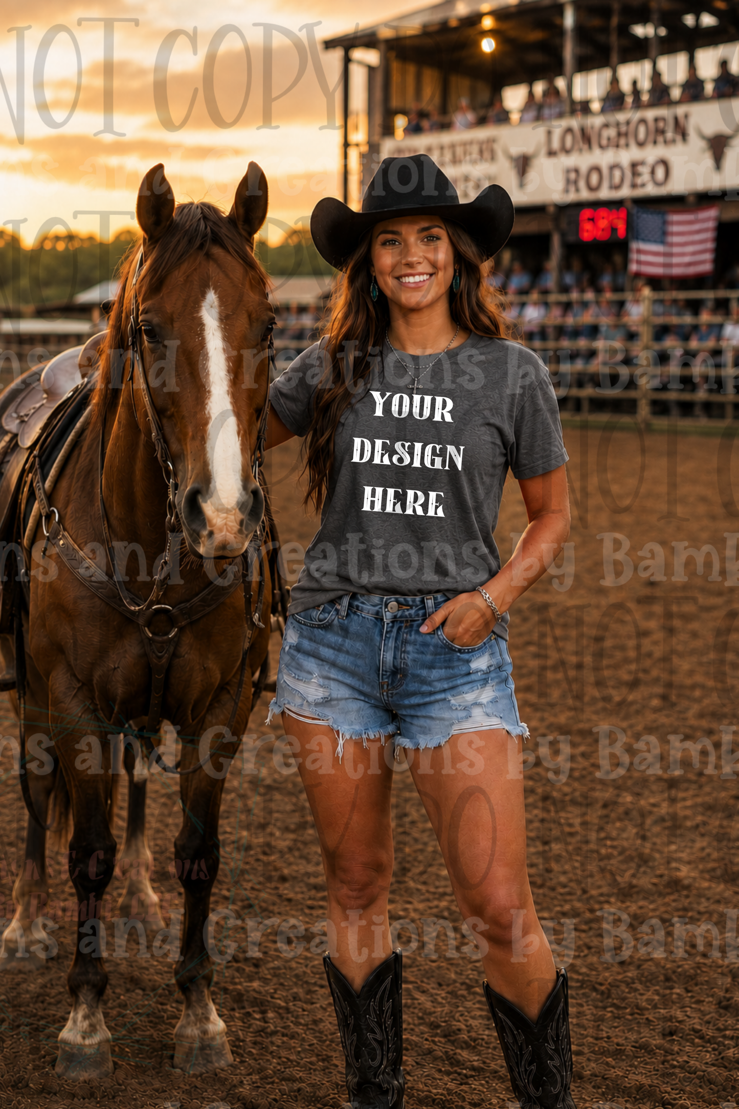 Variety of Rodeo Themed Apparel Mock Ups (Bella Canvas, Comfort Color, and Gildan Brand)