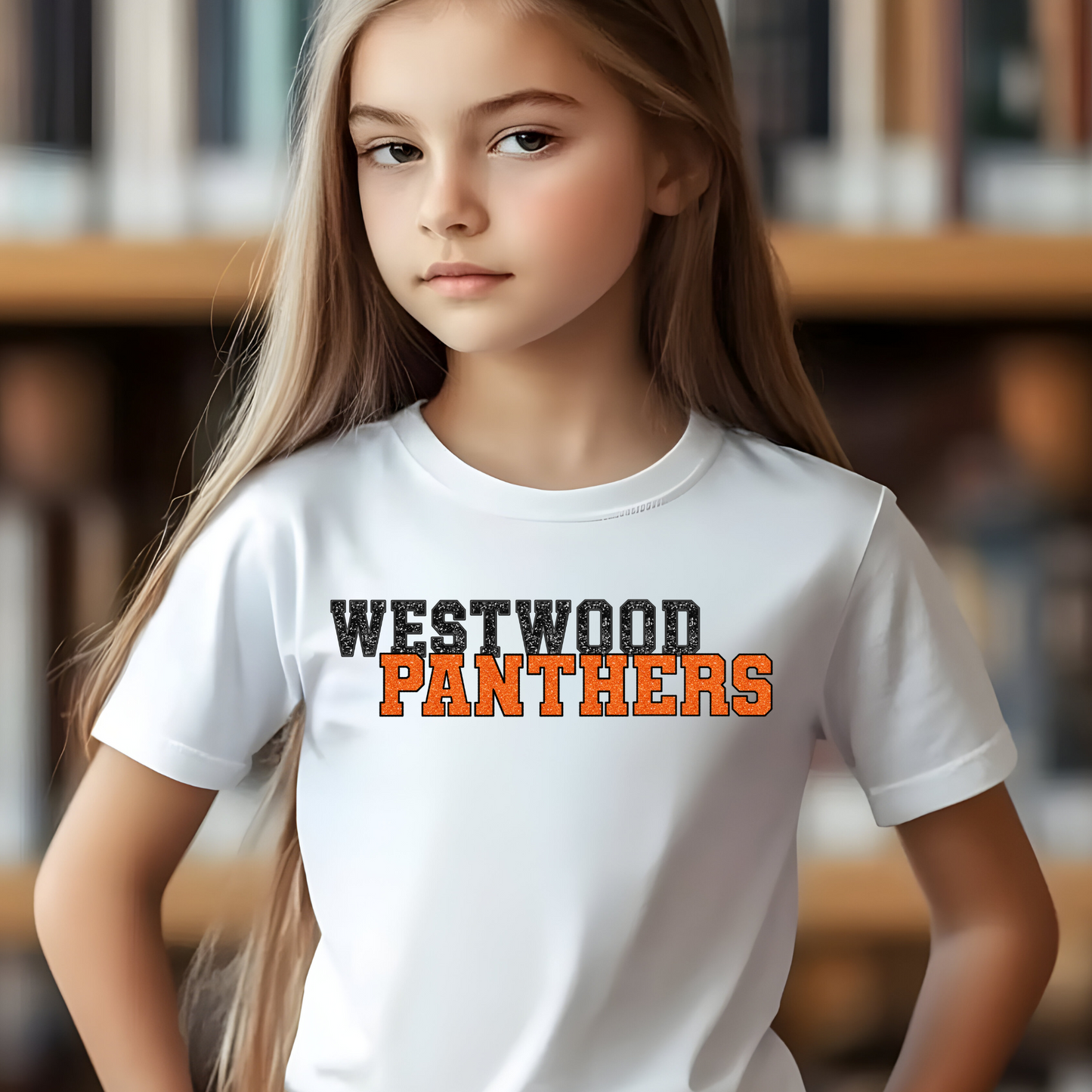 Faux Glitter and Embroidery Orange & Black Westwood Panthers