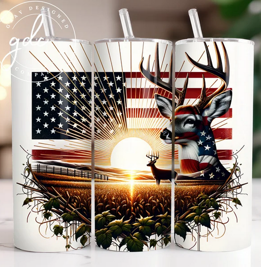 American Flag Deer Sublimation Tumbler