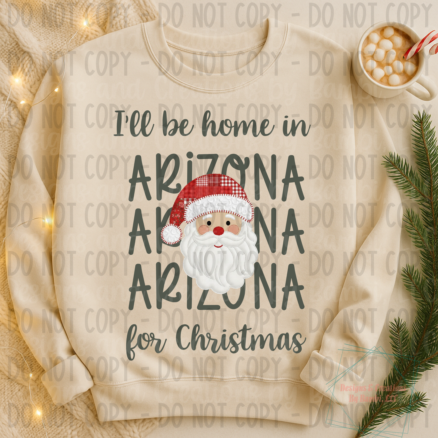 I'll Be Home in States Santa Face with Sage Green Font Collection