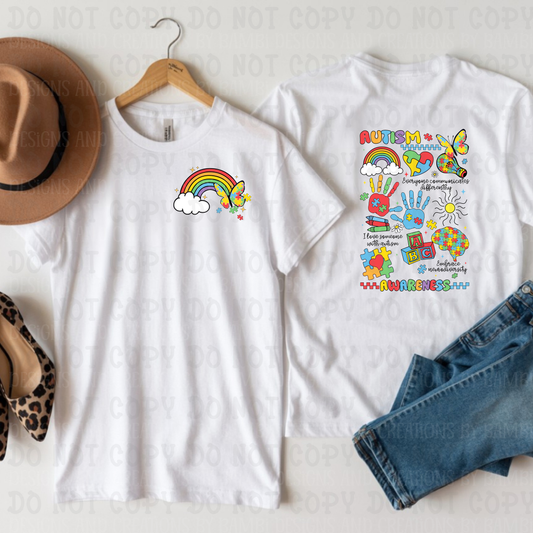 Autism Awareness with Rainbow and Hands (Pocket/Back)