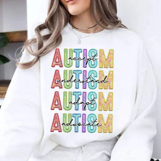 Autism Faux Embroidery Stacked Colorful