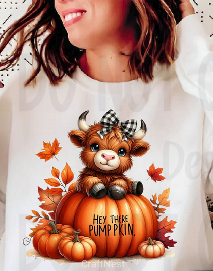 Autumn Highland Cow Hey Pumpkin