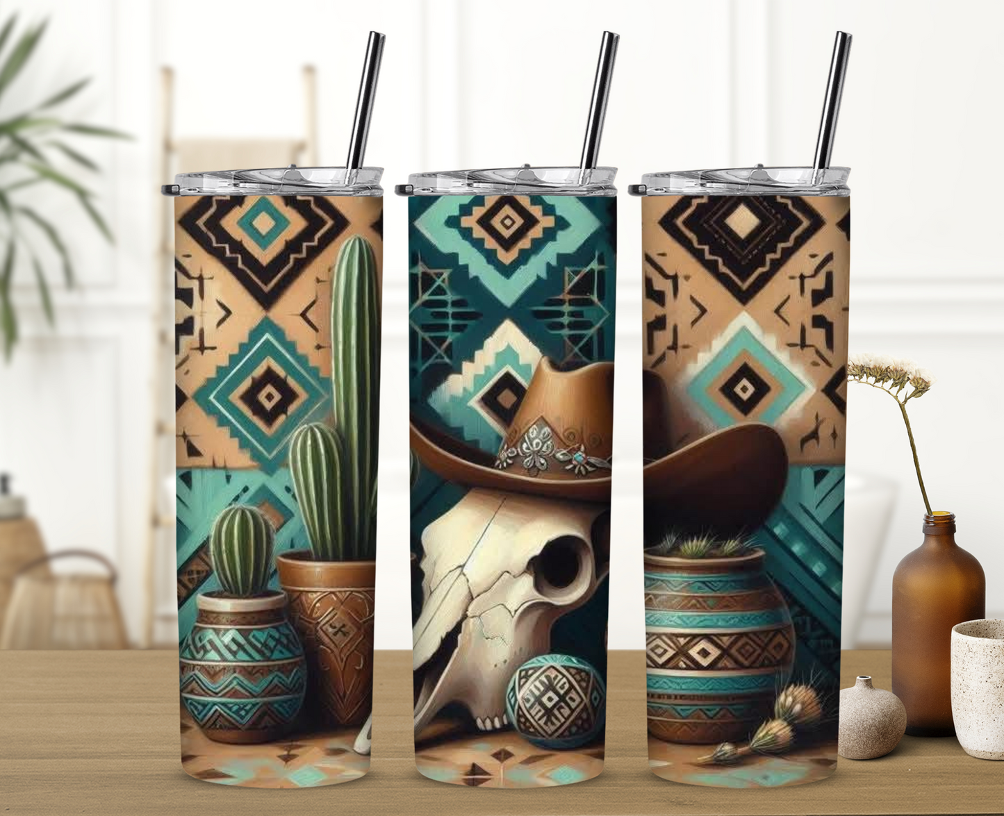 Aztec Cow Skull Sublimation Tumbler