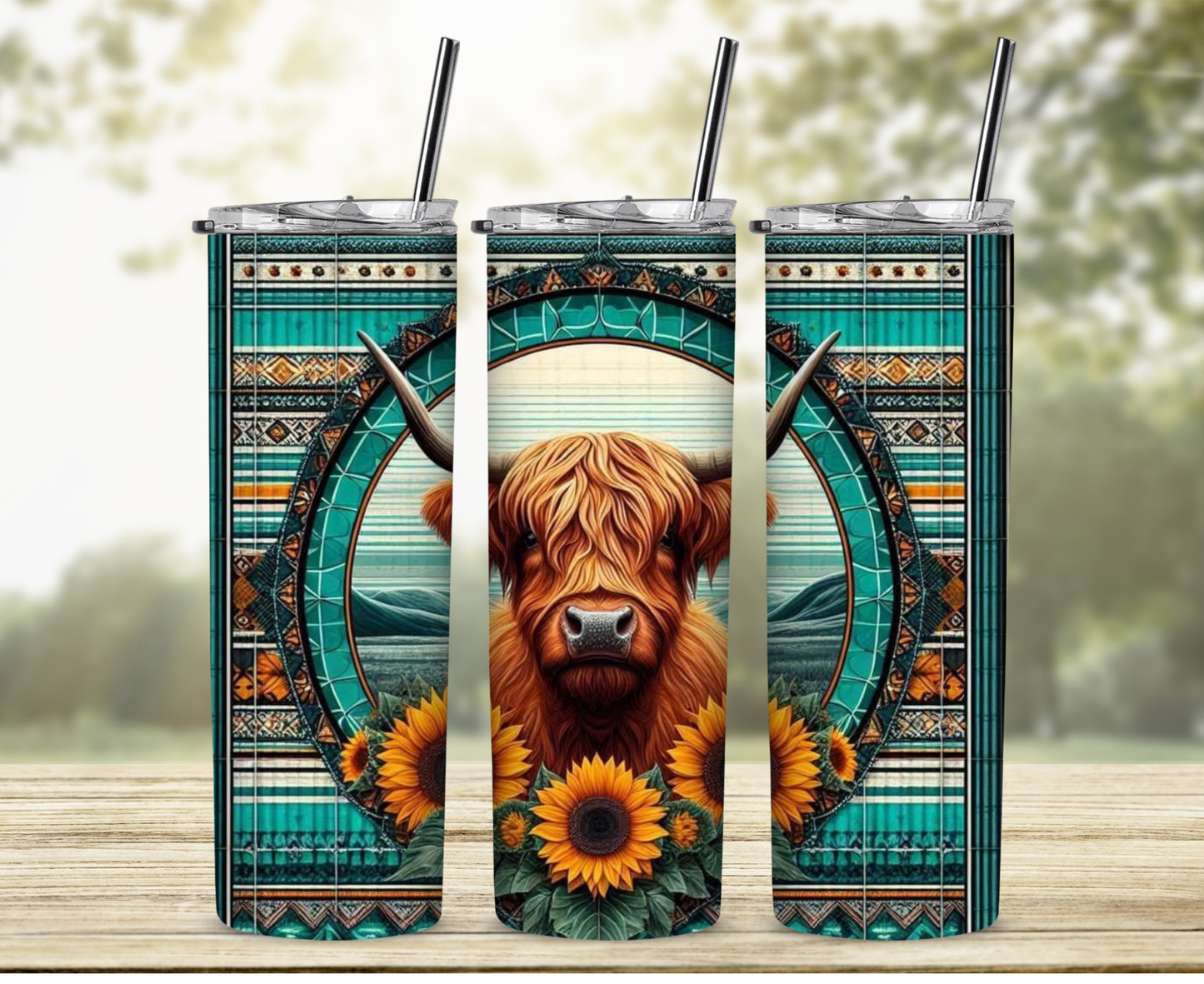 Aztec and Boho Highland Cow Sublimation Tumbler