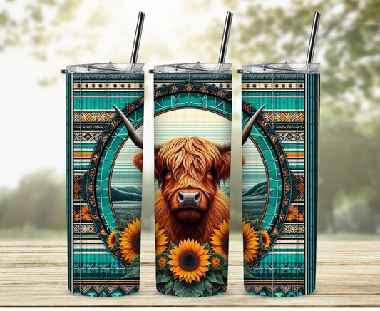 Aztec and Boho Highland Cow Sublimation Tumbler