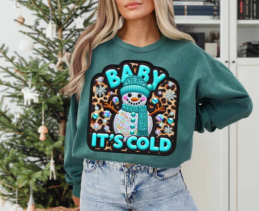 Baby It's Cold with Leopard and Faux Embroidery