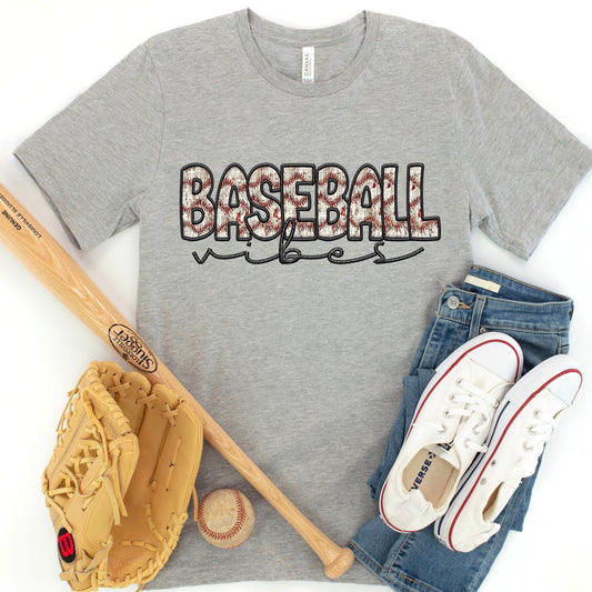 Baseball Vibes/Softball Vibes- Faux Embroidery