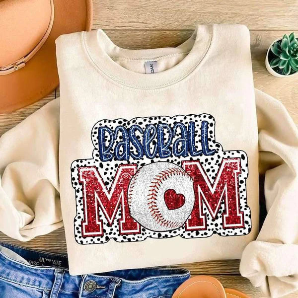 Baseball Mom Red and Blue Dotted Background